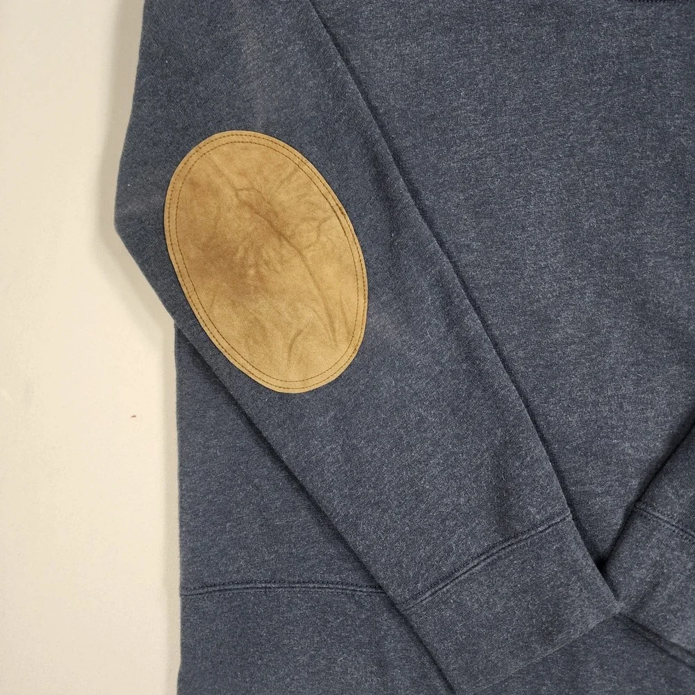 Polo Ralph Lauren Mens Blue Shawl Collar Fleece Pullover Elbow Patches Large